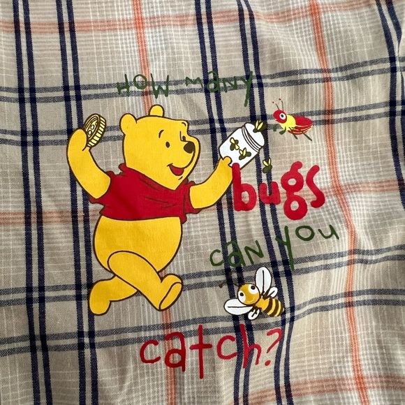 Disney Baby Winnie The Pooh Bugs Theme Plaid Button Down Short Sleeve Shirt Y2K - Picture 3 of 6